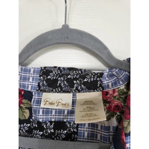 Vintage Bobbie Brooks Patchwork Rose Floral Plaid Buttondown Shirt, Plus 22W/24W - Picture 2 of 12